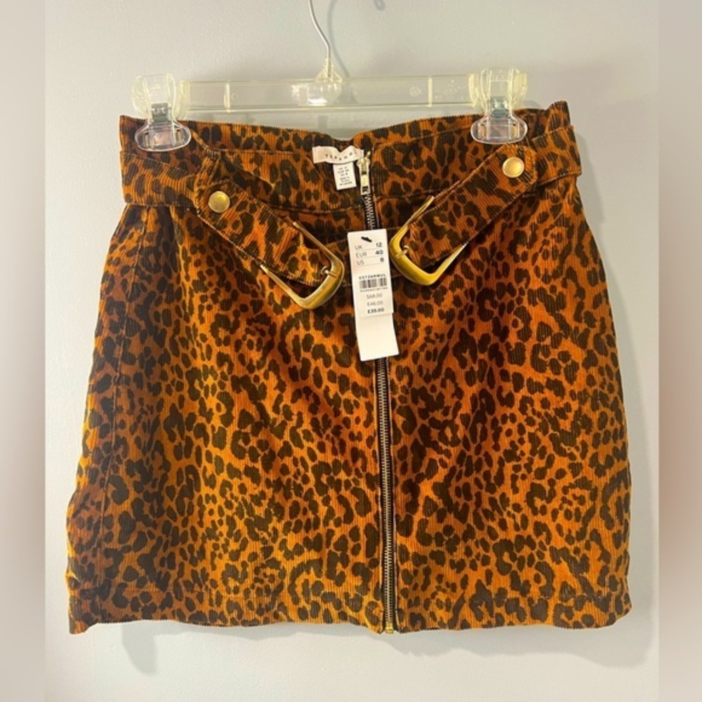 NWT TOPSHORT CHEETAH PRINT CORDUROY ZIP-FRONT SKIRT✨✨✨T(25)